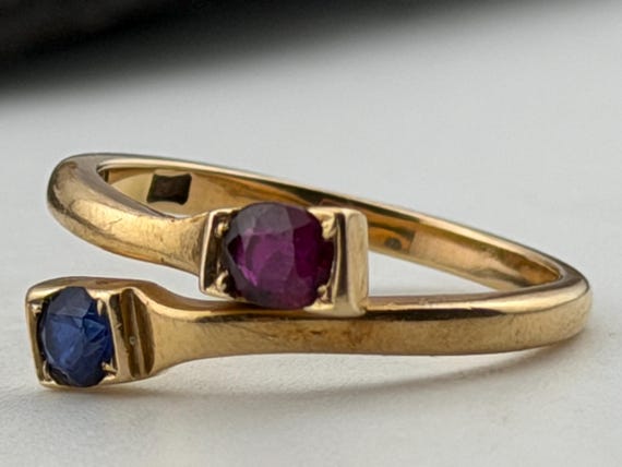 Ruby and sapphire bypass snakehead ring stacker 9… - image 7