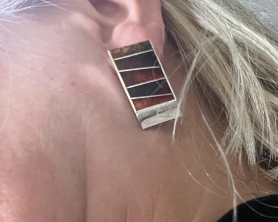 Amber and sterling silver rectangular large earri… - image 6