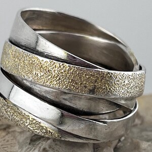 Sliver Rings Multiple Solid Silver and Gilded Multi Band Spiral Heavy Ring Band Stacker Size ...