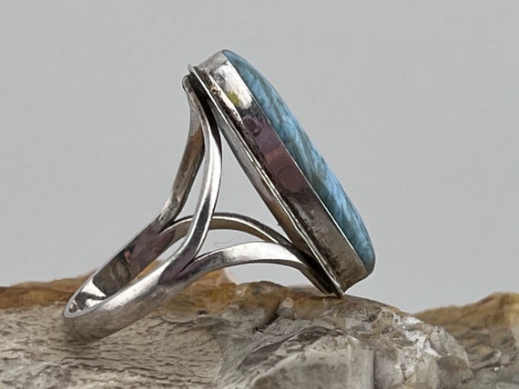 vintage Larimar statement silver ring size uk O U… - image 3