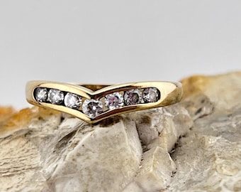 9ct Gold Wishbone Ring: CZ Chevron Stacker Band - UK L1/2 USA 6