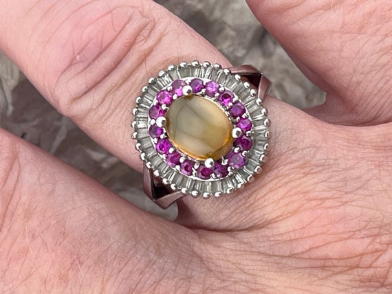 statement Opal, Ruby and white topaz ring size uk… - image 6