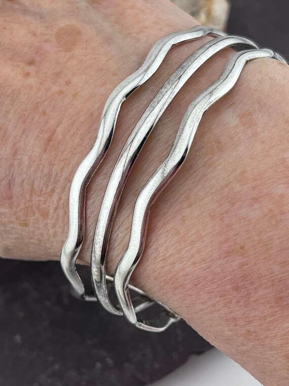 solid silver three row torc bangle bracelet - image 6