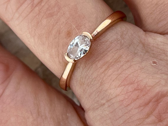 Rose gold over solid silver horizontal cz band ri… - image 6