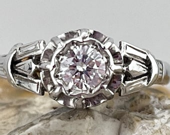 Art deco 18kt witgoud ongeveer 1/2ct diamanten solitaire ring stacker maat UK L VS 5,75