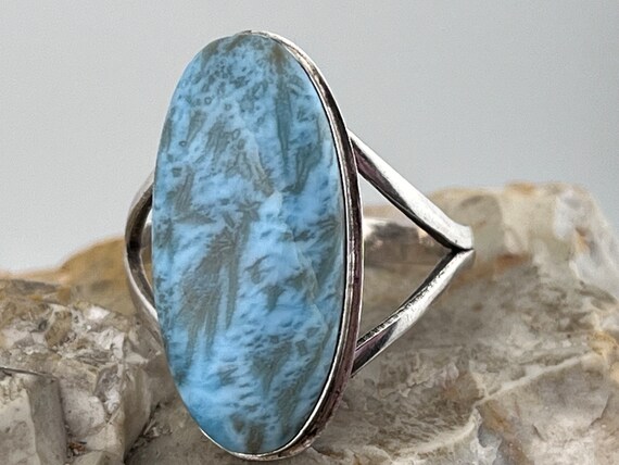vintage Larimar statement silver ring size uk O U… - image 7