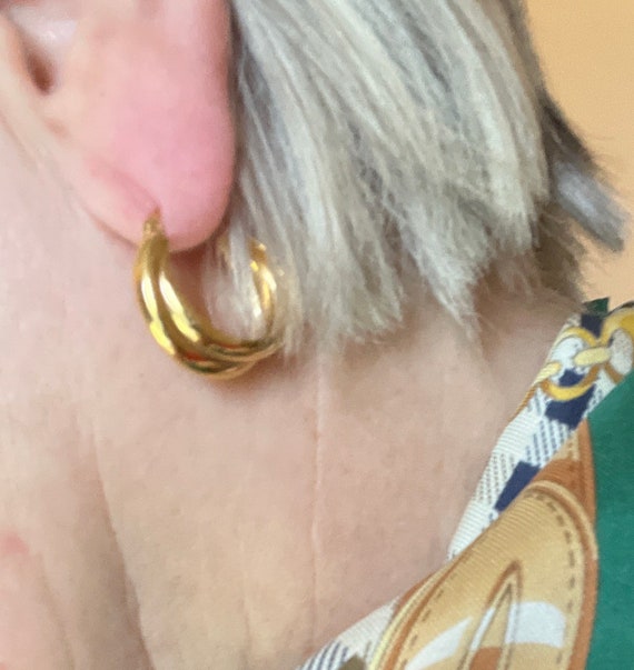 Italian hallmarked 18ct gold double hoop earrings… - image 6