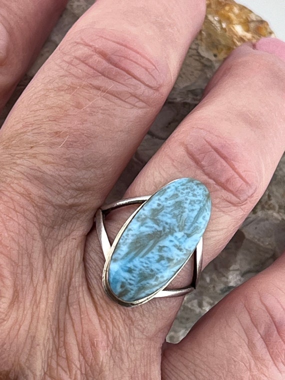 vintage Larimar statement silver ring size uk O U… - image 5