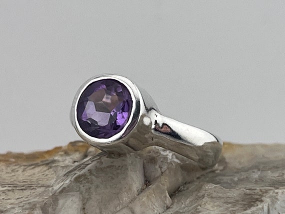 solid silver amethyst statement ring band stacker… - image 7