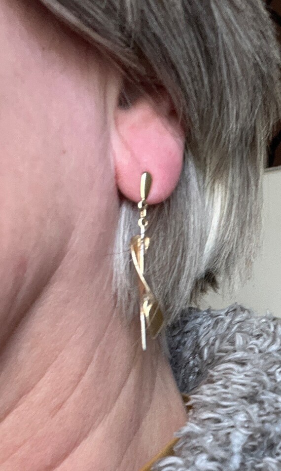 Solid 9ct hallmarked gold vintage dangle drop ear… - image 6