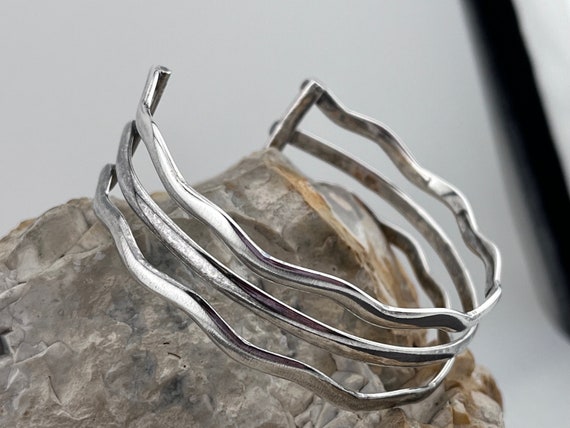 solid silver three row torc bangle bracelet - image 8
