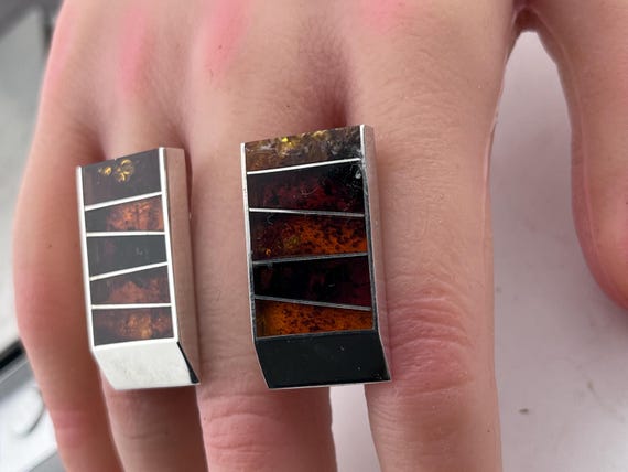 Amber and sterling silver rectangular large earri… - image 8