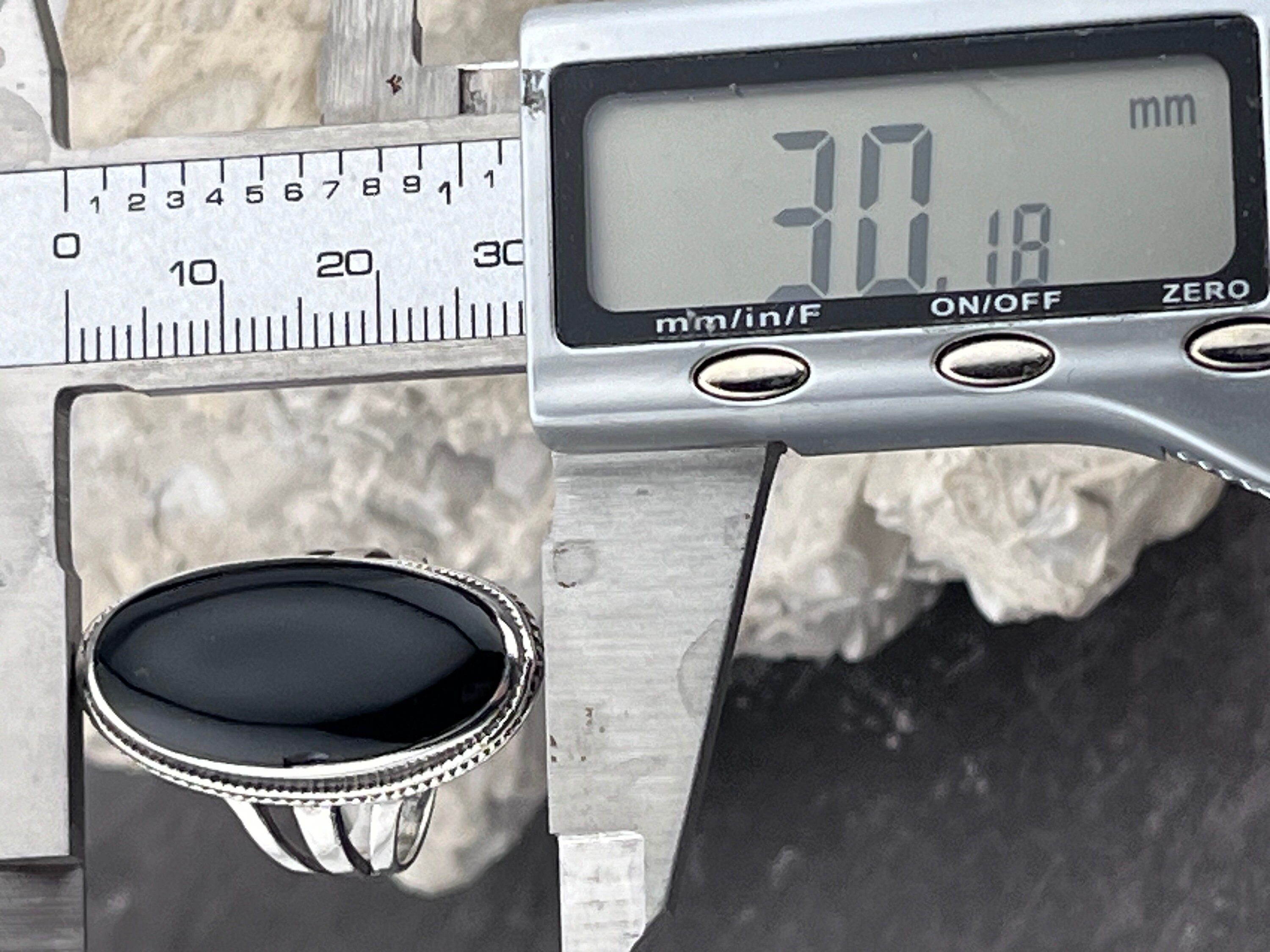 Vintage Large Black Stone Silver Ring Size Uk P1/2 USA 8 - Etsy