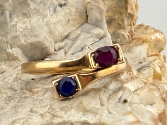Ruby and sapphire bypass snakehead ring stacker 9… - image 1