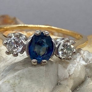 Vintage or antique diamond and sapphire ring band stacker spacer size ukR usa8.5