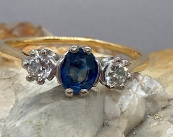 Vintage or antique diamond and sapphire ring band stacker spacer size ukR usa8.5