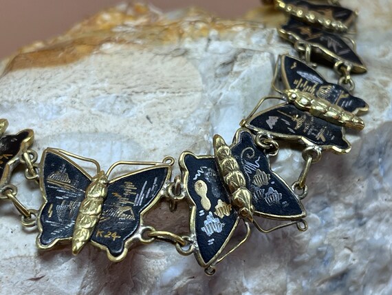 Genuine antique damascene butterfly panel bracele… - image 3