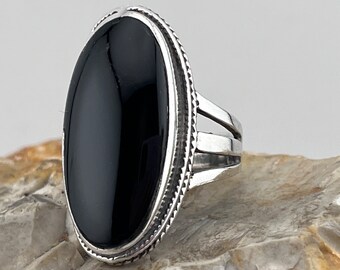 英国 Vintage Silver Stone Ring オニキス11号 12号 Vintage Large Black Stone Silver Ring Size Uk P1/2 USA 8 - Etsy