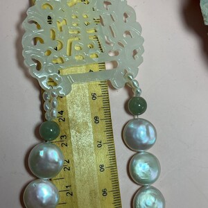 60cm vintage button Pearl and jade imposing plaque necklace image 5