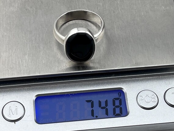 silver statement black agate ring size uk T1/2 US… - image 4