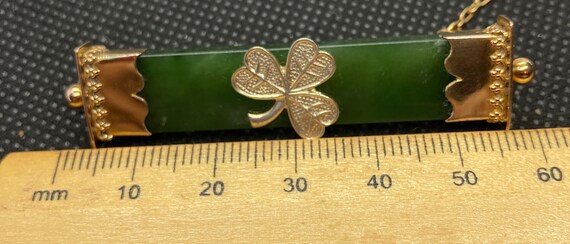 Green nephrite jade antique brooch with shamrock … - image 8