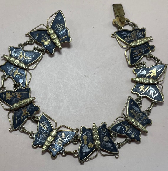 Genuine antique damascene butterfly panel bracele… - image 1