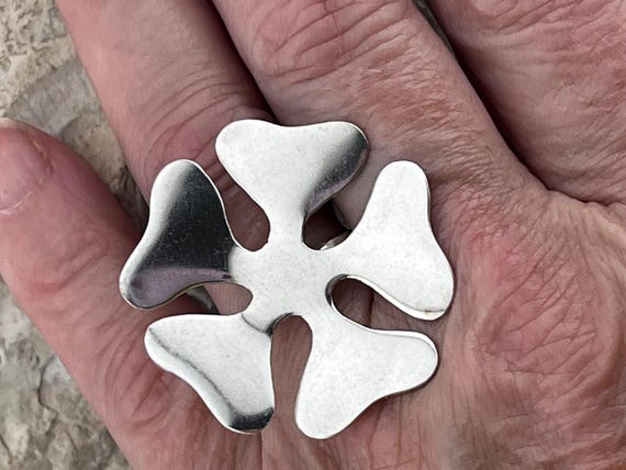 vintage hand made solid silver large statement ri… - image 6