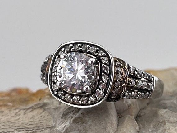 solid silver and cz multi stone ring size uk T US… - image 8