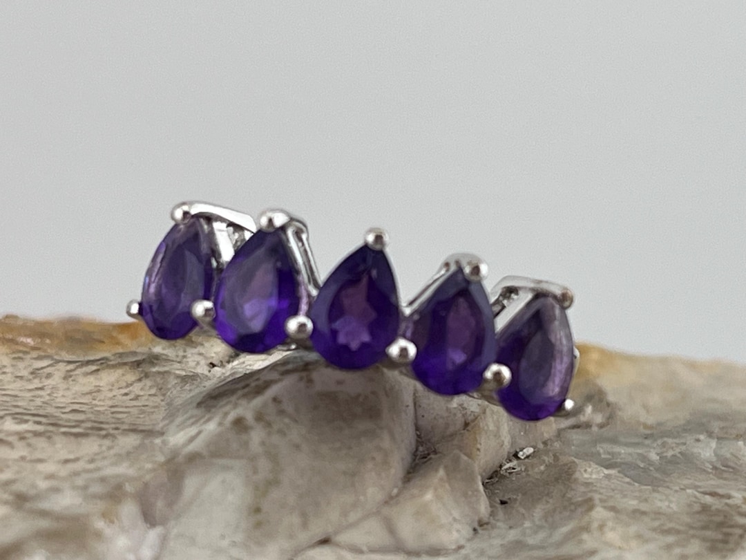 Five Amethyst Teardrops Ring Band Stacker Spacer Size Uk N1/2 USA 7 - Etsy