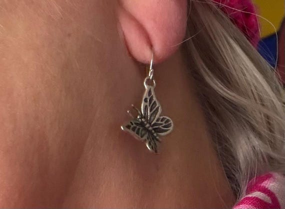 solid silver butterfly dangle drop earrings - image 1