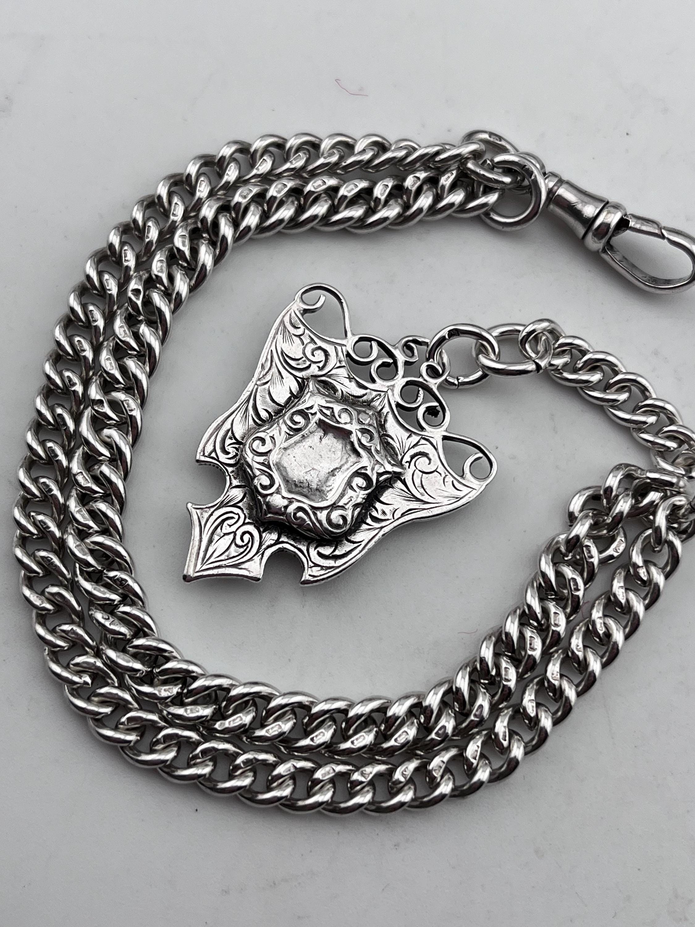 Antique Double Albert Watch Bracelet Chain Sterling Silver With