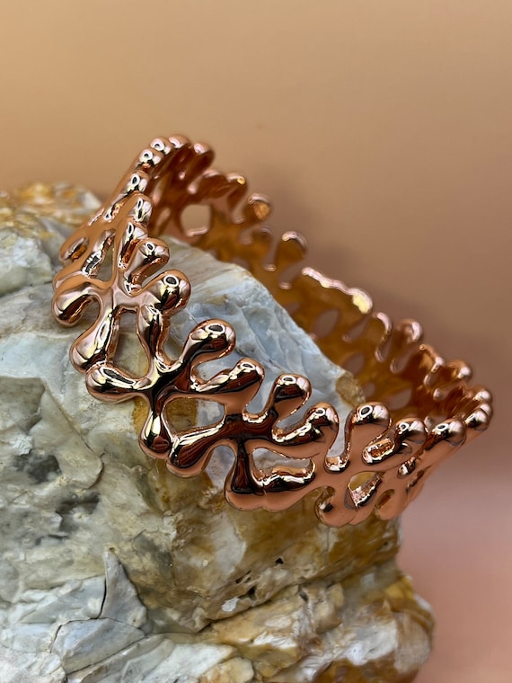 Solid silver with rose gold splat rigid bangle br… - image 2