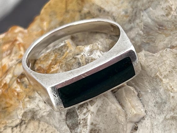 1976 black agate letterbox solid silver signet ri… - image 10