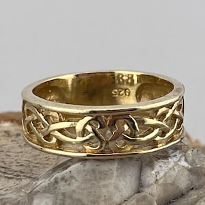 vintage Celtic knots sterling silver ring gilded with 18ct gold size uk O USA 7.25