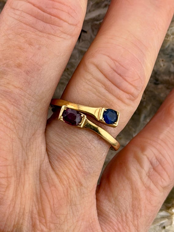 Ruby and sapphire bypass snakehead ring stacker 9… - image 6