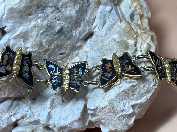 Genuine antique damascene butterfly panel bracele… - image 4