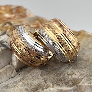 18ct three colour gold huggie type earrings hoops