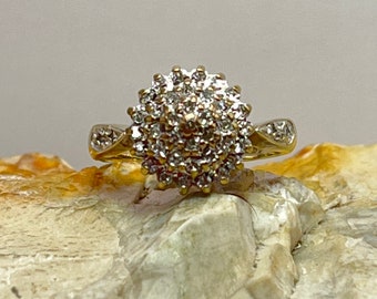 1996 vintage diamond cluster ring 9ct size ukK usa5.25