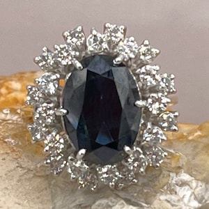 18ct gold statement vintage sapphire & diamond double halo ring size ukL usa5.75 certificated
