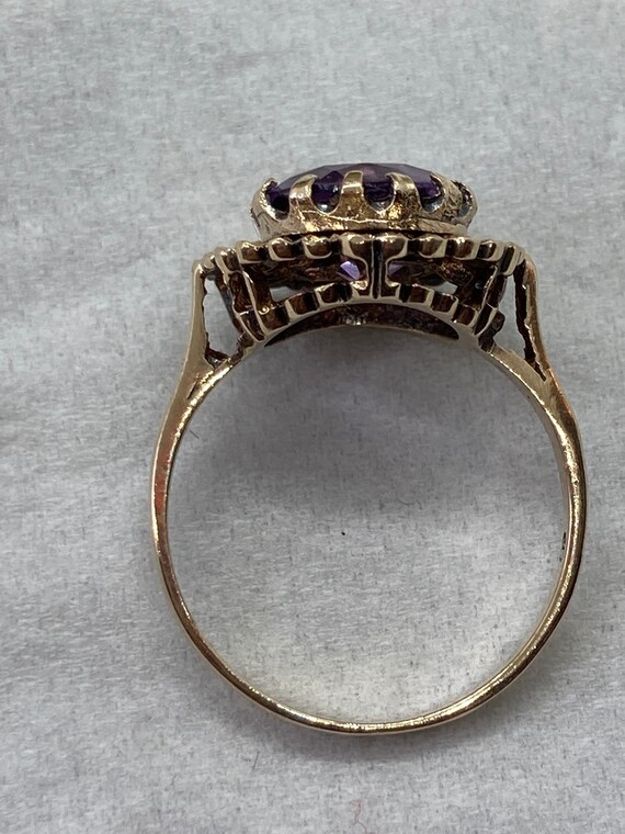 1974 9ct gold diamond cut halo large amethyst rin… - image 5