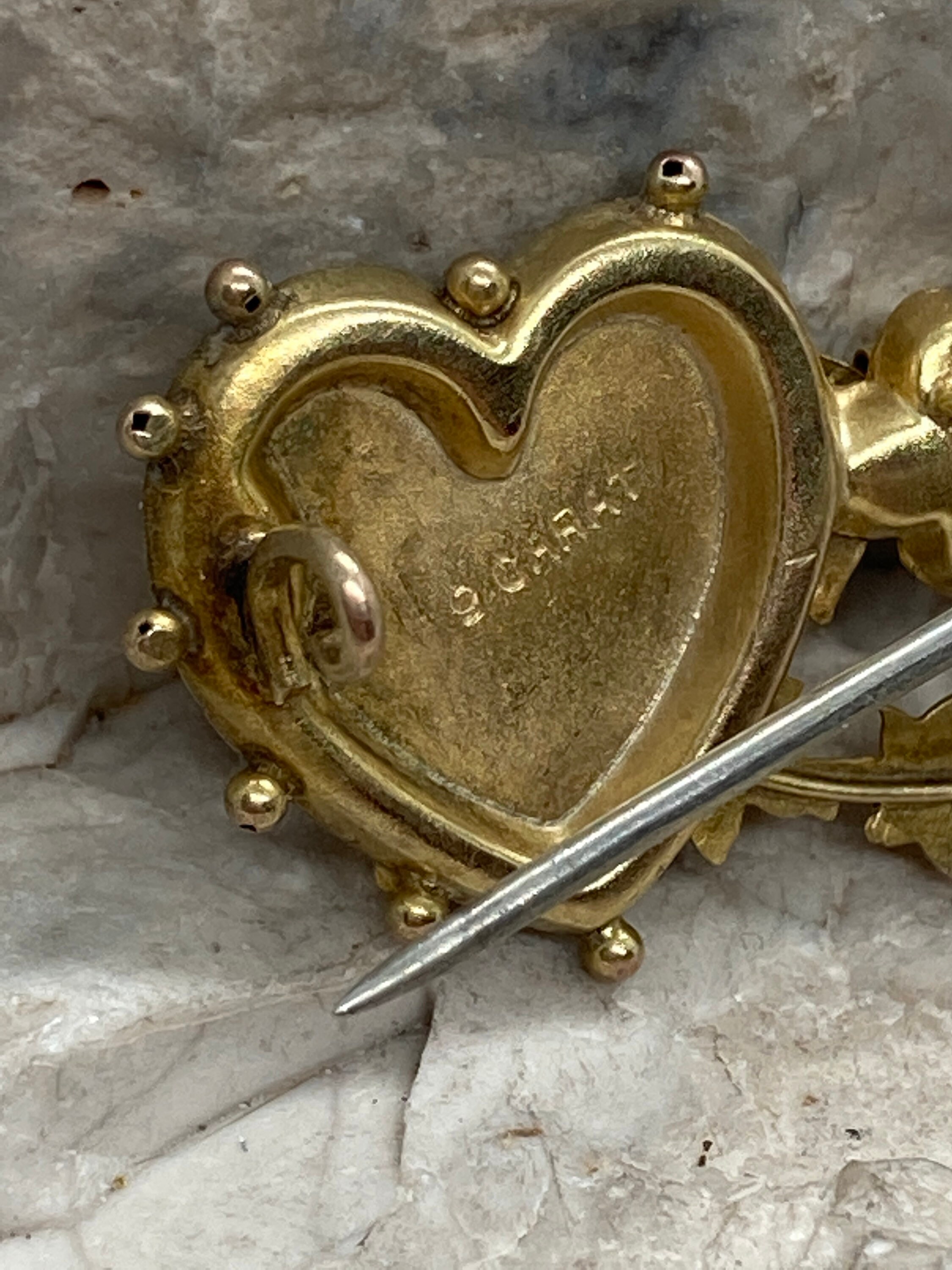 9ct Gold Antique Victorian Double Heart Mizpah Brooch - Etsy