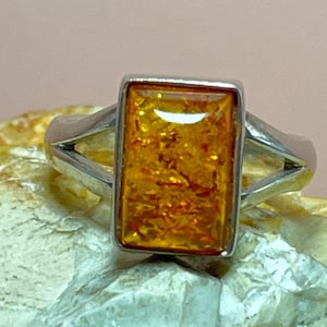 Silver mounted natural gemstone ring vintage size ukR usa8.5