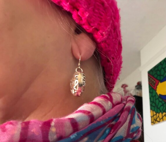 solid silver pierced hollow large heart drop dang… - image 2