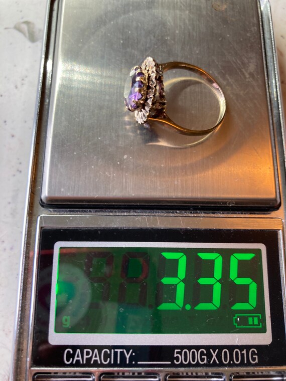 1974 9ct gold diamond cut halo large amethyst rin… - image 6