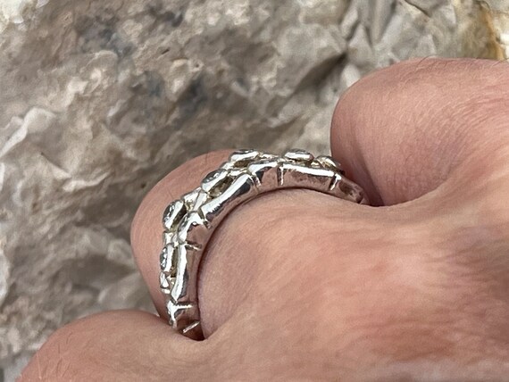 solid silver three row bamboo and cz ring size uk… - image 7