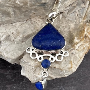 lapis lazuli sterling silver mounted pendant necklace