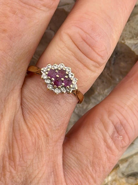 ruby and diamond cluster ring in 14ct gold size u… - image 7