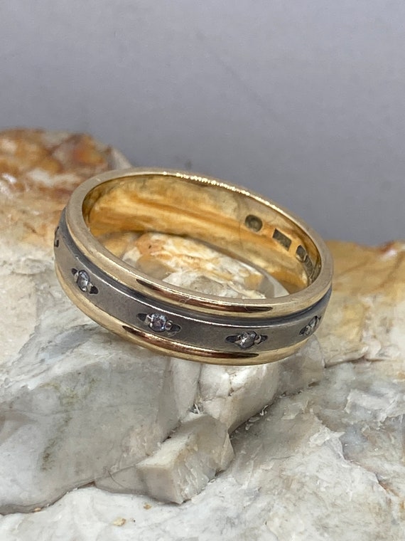 White Yellow 18ct Gold 5 Diamond Vintage Band Ring Stacker