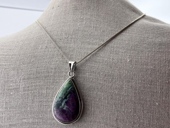 ruby zoisite teardrop silver mounted pendant neck… - image 6