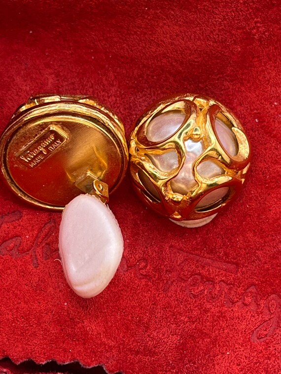 Salvatore Ferragamo Pearl Vintage Large Clip on Earrings - Etsy